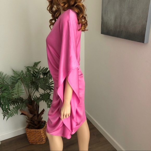 Trina Turk Pink Crepe One Shoulder Ruffle Dress - Picture 2 of 9